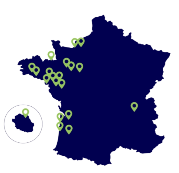 Carte de France répertoriant les différents cabinets d'Amarris Expertise Comptable
