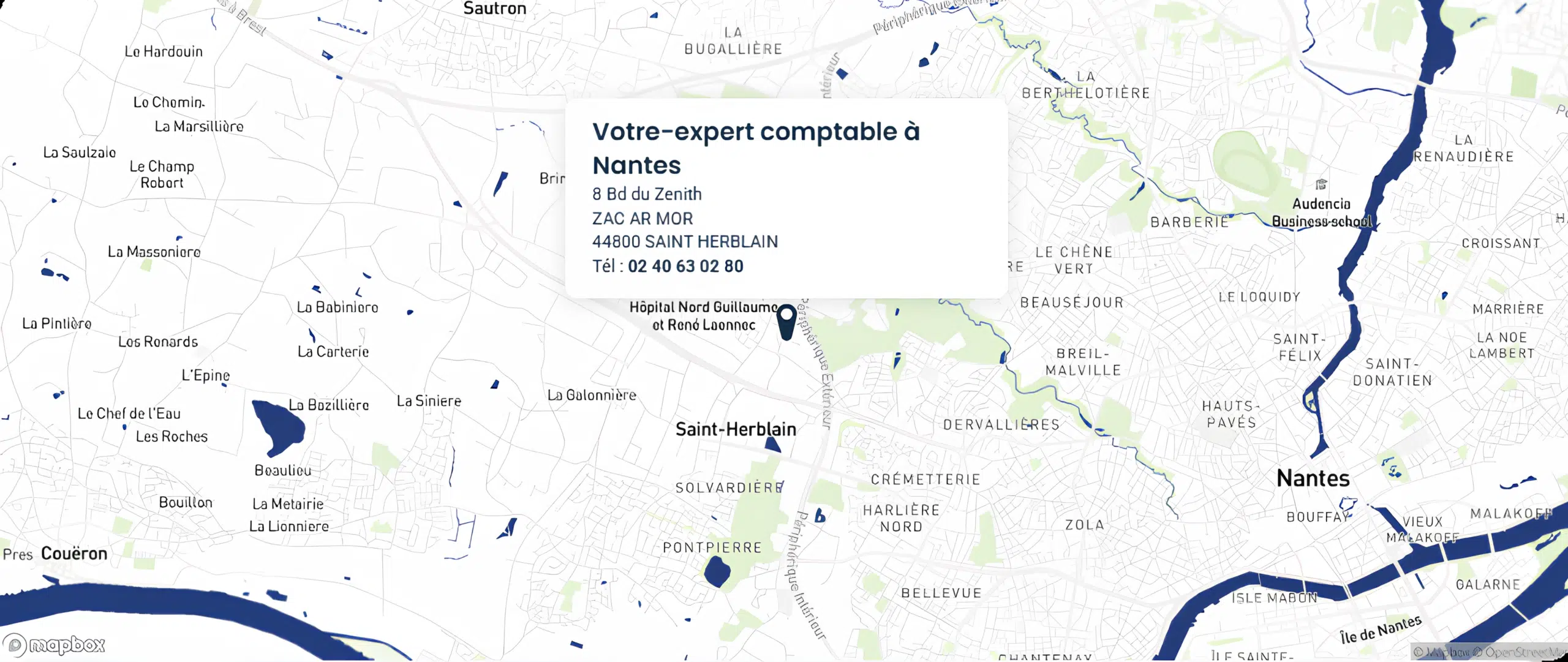 Carte de Nantes avec localisation du cabinet Amarris Expertise Comptable Nantes Saint-Herblain :
8 bd du Zénith, 44800, Saint Herblain
Tel : 02 40 63 02 80