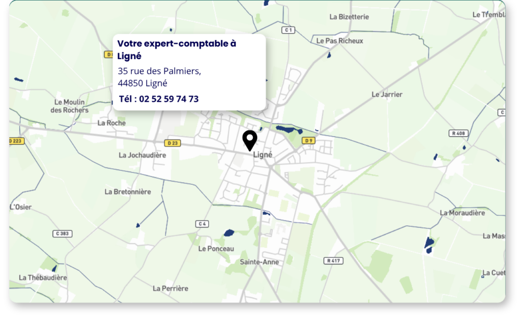Carte de Ligné avec localisation du cabinet Amarris Expertise Comptable Ligné :
35 rue des Palmiers,
44850 Ligné
Tel : 02 52 59 74 73