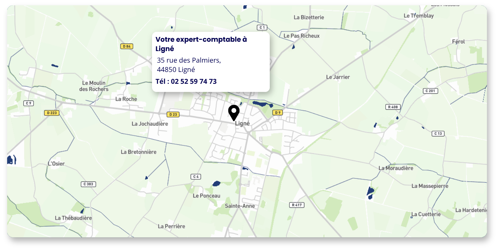 Carte de Ligné avec localisation du cabinet Amarris Expertise Comptable Ligné :
35 rue des Palmiers,
44850 Ligné
Tel : 02 52 59 74 73